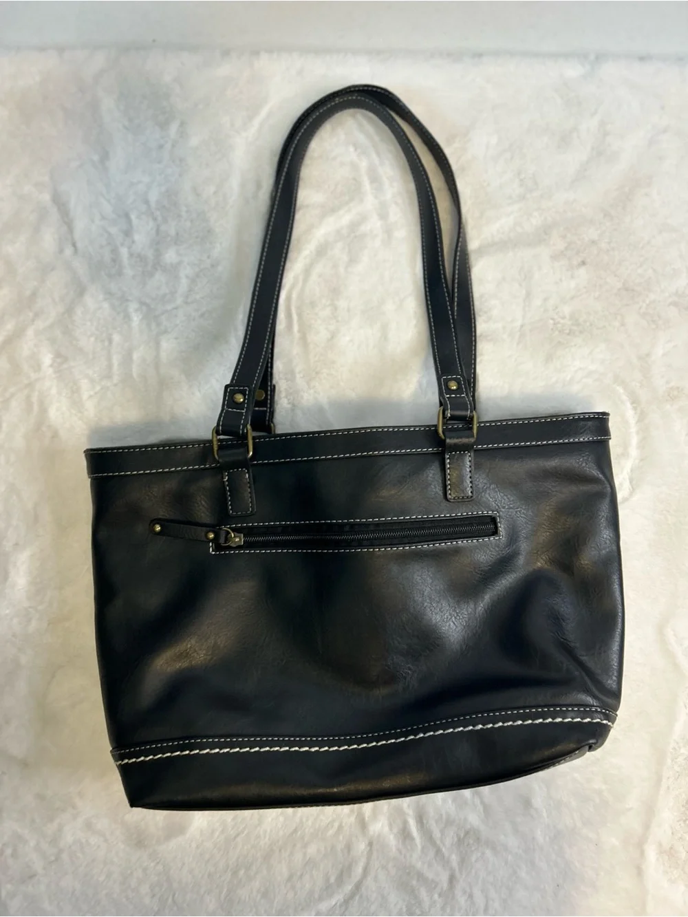 B.O.C. Born Concept Black Vinyl Tote Shoulder Bag Contrast Stitch Buckle